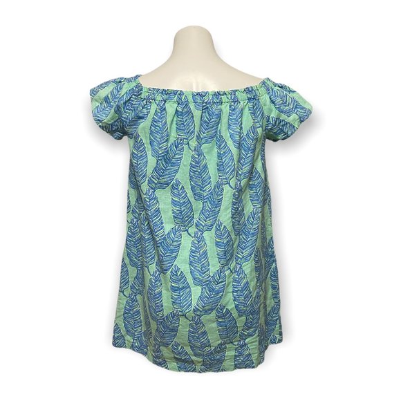 Vineyard Vines XS Green Palm Print On Off Shoulder Cotton Linen Shift Dress - Picture 3 of 6